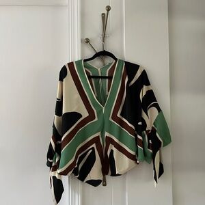 ZARA WOMAN PRINTED BLOUSE WITH TIES SATIN Oversized